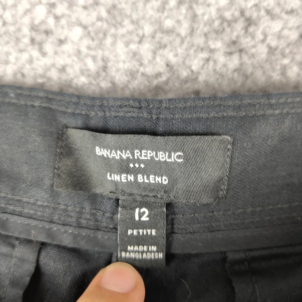 Banana Republic Pants Sz 12P Linen Blend Black Pleated Wide Leg Stretch EUC